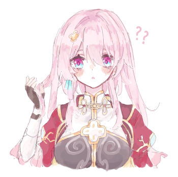 1girl ? ?? alternate_hair_length alternate_hairstyle ame_00531 black_gloves blue_eyes breasts chinese_clothes commentary_request fingerless_gloves gloves hair_down hair_ornament hand_up holding holding_own_hair honkai:_star_rail honkai_(series) large_breasts long_hair looking_at_viewer march_7th_(honkai:_star_rail) march_7th_(hunt)_(honkai:_star_rail) multicolored_eyes official_alternate_costume pink_eyes pink_hair solo two-tone_eyes upper_body