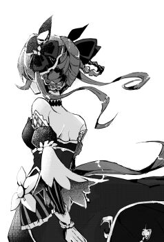 1girl animal_ears bare_shoulders braid braided_hair_rings breasts commentary_request detached_sleeves dress ear_covers ear_ornament gentildonna_(regina_dei_fiori)_(umamusume) gentildonna_(umamusume) gloves hair_ornament hair_rings heart-shaped_ornament heart_ear_ornament highres hogehogerapiyo horse_ears horse_girl horse_tail large_breasts simple_background single_ear_cover solo tail umamusume white_gloves