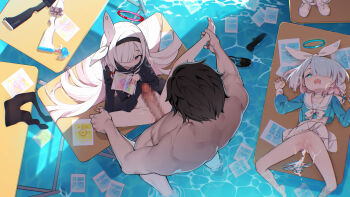 1boy 2girls after_vaginal aftersex arona_(blue_archive) barefoot black_eyes black_hair black_hairband black_pantyhose black_sailor_collar black_serafuku black_shirt black_shoes black_skirt blue_archive blue_eyes blue_hair blue_halo blue_panties blue_shirt blvefo9 bow braid censored choker clothed_female_nude_male colored_inner_hair commentary cum cum_in_pussy cumdrip desk english_commentary hair_bow hair_over_one_eye hairband halo hetero highres large_penis loli long_hair long_sleeves lying miniskirt mosaic_censoring multicolored_hair multiple_girls no_panties nude on_back on_desk open_mouth paid_reward_available panties pantyhose parted_lips penis penis_on_pussy pink_hair plana_(blue_archive) pleated_skirt puffy_long_sleeves puffy_sleeves recruitment_(blue_archive) red_halo red_pupils sailor_collar sailor_shirt school_desk school_uniform sensei_(blue_archive) serafuku shirt shoes short_hair side_braid single_braid sitting skirt spread_legs striped_clothes striped_panties two-tone_hair underwear unworn_panties unworn_pantyhose unworn_shoes variant_set very_long_hair white_bow white_choker white_hair white_sailor_collar white_shoes white_skirt