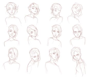 1girl commentary concept_art english_commentary eyebrow_piercing face_piercing feason graphite_(medium) gwen_stacy highres marvel multiple_girls piercing short_hair sketch smile spider-gwen spider-man:_into_the_spider-verse spider-man_(series) spider-verse traditional_media