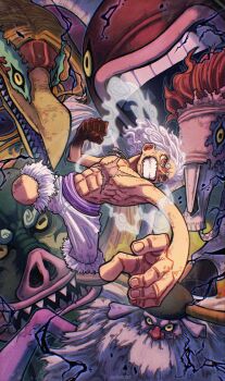 6+boys abs alternate_form areblancart arthropod_boy bakotsu_(youkai) beard bird black_hat boar clenched_hand clenched_teeth colored_sclera ethan-baron_v._nusjuro facial_hair fighting gear_fifth gorosei hat highres horns horse itsumade_(youkai) jaygarcia_saturn male_focus marcus_mars monkey_d._luffy monster multiple_boys mustache one_piece orange_eyes purple_sash sash scar scar_on_chest sharp_teeth shepherd_ju_peter short_hair shorts spider_boy teeth thick_beard topless_male topman_warcury white_hair white_shorts worm yellow_sclera