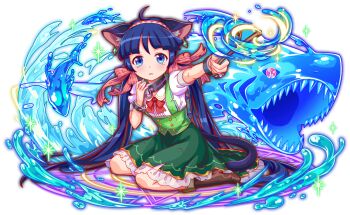 ahoge alternate_costume alternate_hairstyle animal_ear_fluff animal_ears anime_coloring aqua_eyes artist_request blue_hair blue_outline blue_tail blunt_bangs blunt_tresses boots bow bowtie bright_pupils brown_boots buttons cat_ears cat_girl cat_tail collar collared_shirt colored_sclera crash_fever cuffs dark_blue_hair dolphin earrings ears_down flat_chest forneus_(crash_fever) full_body game_cg gem gold_buttons green_gemstone green_skirt grey_wrist_cuffs hair_bow hairband high-waist_skirt holding holding_wand jewelry knee_boots long_hair looking_at_viewer low-tied_long_hair low_twintails magic magic_circle medium_skirt number_print numbered official_alternate_costume official_alternate_hairstyle official_art open_mouth outline petticoat pink_bow pink_hairband pinstripe_bow puffy_sleeves red_bow red_bowtie red_outline red_sclera see-through_skirt_layer shark sharp_teeth shirt sitting skirt sleeve_cuffs slit_pupils solo sparkle square square_print straight_hair striped_bow suspender_skirt suspenders tachi-e tail tears teeth third-party_source torn_clothes torn_skirt torn_sleeve transparent_background twintails very_long_hair wand wariza water_drop white_collar white_pupils white_shirt white_sleeves wing_collar wrist_cuffs