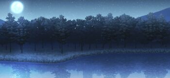 forest full_moon game_cg lake moon nature night night_sky no_humans non-web_source official_art outdoors reflection reflective_liquid scenery sky star_(sky) starry_sky touhou touhou_gensou_eclipse tree