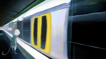 1other bird_legs body_fur creature grey_hoodie highres hood hoodie jejejunum original other_focus secret_(jejejunum) solid_circle_eyes standing tail train train_station white_fur white_tail