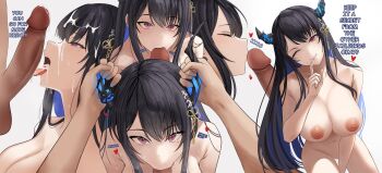 1boy 1girl :>= absurdres after_fellatio black_hair blue_hair breasts commentary completely_nude cum cum_in_mouth cum_on_body cum_on_hair cum_on_tongue dark-skinned_male dark_skin demon_girl demon_horns english_commentary english_text erection facial fellatio highres hololive hololive_english horn_grab horns interspecies kissing_penis large_breasts large_penis licking licking_penis looking_at_penis looking_at_viewer mole mole_under_eye multicolored_hair multiple_views nerissa_ravencroft nipples nude one_eye_closed oral penis purple_eyes si_farid slit_pupils two-tone_hair uncensored virtual_youtuber