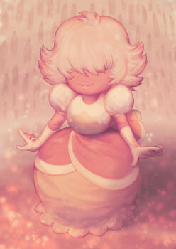 1girl alien colored_skin commentary elbow_gloves full_body gem gem_(steven_universe) gloves highres leandrocopani lips orange_skin padparadscha_(steven_universe) parted_lips petite puffy_short_sleeves puffy_sleeves short_sleeves smile solo steven_universe