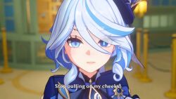 3boys 3d 3girls 60+fps =_= absurdres aether_(genshin_impact) ahoge anger_vein animated aqua_(konosuba) artist_name audible_speech black_gloves blender_(medium) blonde_hair blue_eyes blue_hair blurry blurry_background blush braid cheek_pinching cheek_pull crying crying_aqua_(meme) earrings english_text furina_(genshin_impact) genshin_impact gloves hair_between_eyes half_gloves hat highres indoors japanese_audio jewelry jitome kono_subarashii_sekai_ni_shukufuku_wo! long_hair long_sleeves looking_at_another meme multiple_boys multiple_girls nahida_(genshin_impact) navel parody pinching plant potted_plant pout pov raiden_shogun rock_paper_scissors satou_kazuma scene_reference single_braid sound stormz67 subtitled top_hat venti_(genshin_impact) video watermark white_hair yellow_eyes youtube_username zhongli_(genshin_impact)