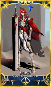 Rule 34 | 1girl, ahoge, armor, armored boots, blue fire, blue hair, boots, cape, card (medium), colored inner hair, elizabeth rose bloodflame, feaurievladskov, fire, gauntlets, greaves, high heel boots, high heels, holding, holding sword, holding weapon, hololive, hololive english, long hair, looking at viewer, multicolored hair, pelvic curtain, plate armor, red eyes, red hair, solo, sword, torn cape, torn clothes, very long hair, virtual youtuber, weapon