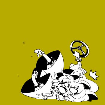 1girl akaneya bad_id bad_pixiv_id female_focus lowres monochrome remilia_scarlet solo tears touhou yellow_background yellow_theme