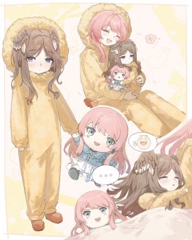 Rule 34 | ..., 2girls, absurdres, aged down, bang dream!, bang dream! it's mygo!!!!!, brown hair, character doll, chihaya anon, chinese commentary, commentary request, commission, doll, fang, head wings, highres, hood, hood up, hug, long hair, multiple girls, nagasaki soyo, open mouth, pink hair, sao7, second-party source, spoken ellipsis, teeth, time paradox, upper teeth only, wings