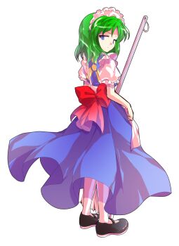 Rule 34 | 1girl, alphes (style), android, apron, back, back bow, black shoes, blue dress, bow, commentary request, dairi, dress, frilled sleeves, frills, full body, green hair, holding, large variant set, maid, maid apron, maid headdress, mary janes, mop, parody, parted bangs, puffy short sleeves, puffy sleeves, red bow, ruukoto, shoes, short hair, short sleeves, socks, solo, style parody, tachi-e, touhou, touhou (pc-98), transparent background, variant set, waist apron, white apron, white socks