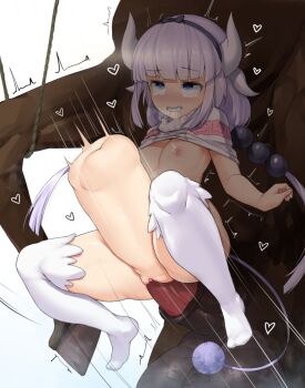 1girl ahegao animal_penis bestiality blush breasts clenched_teeth drooling full_body heart heavy_breathing highres horse_penis huge_testicles kanna_kamui kobayashi-san_chi_no_maidragon loli looking_up motion_lines nipples penis pussy rolling_eyes sex sex_from_behind sinensian solo_focus steam stomach_bulge tears teeth testicles trembling uncensored vaginal