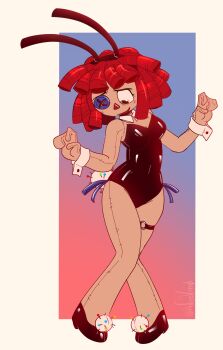 absurdres animal_ears breasts button_eye cleavage glitch_productions highres playboy_bunny ragatha_(the_amazing_digital_circus) red_hair the_amazing_digital_circus