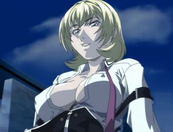 00s 1futa 2005 american animated animated_gif bible_black bible_black_new_testament blonde_hair blue_eyes bow bowtie breasts female_focus futanari jody_crowley large_breasts night nipple_stimulation_through_clothes open_clothes school_uniform shin_bible_black shirt short_hair tagme