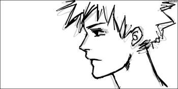 1boy animated animated_gif bleach denoro multiple_expressions kurosaki_ichigo monochrome one_eye_closed running smile spiked_hair wind