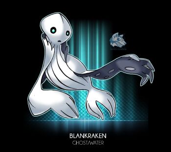 aqua_eyes artist_name black_sclera colored_sclera colored_skin cryptid dark_background darksilvania fakemon floating nintendo no_humans octopus pokemon pokemon_(creature) signature white_skin