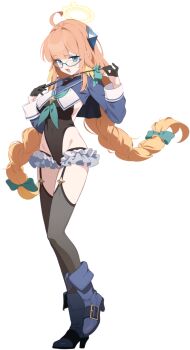 Rule 34 | 1girl, artist request, dominatrix, glasses, groin, looking at viewer, official art, orange hair, ribbon, shimiko (blue archive), shimiko (magical) (blue archive), smile, source request, tagme