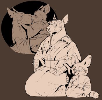 2boys animal_ears closed_eyes closed_mouth commentary english_commentary french_kiss furry furry_male highres kiss kneeling kung_fu_panda looking_at_another male_focus mashtateos master_shifu master_splinter mouse_ears multiple_boys rat_boy red_panda_boy red_panda_ears red_panda_tail smile teenage_mutant_ninja_turtles tongue tongue_out yaoi