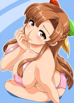 1girl 95-tan breasts brown_eyes brown_hair cleavage female_focus half_updo large_breasts long_hair os-tan solo toushi_ryoku