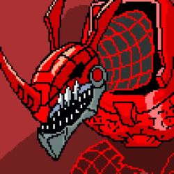 animated chaosdramon digimon evolution horn mugendramon red_eyes robot sharp_teeth teeth video