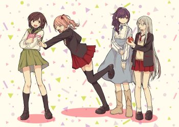 Rule 34 | > <, 1other, 25-ji nightcord de. (project sekai), 3girls, absurdres, akiyama mizuki, anger vein, apple, asahina mafuyu, black jacket, black shoes, black socks, black thighhighs, blazer, blue eyes, blue skirt, bob cut, book, boots, brown boots, brown hair, commentary, food, fruit, green sailor collar, green skirt, grey hair, high-waist skirt, highres, holding, holding book, holding food, holding fruit, jacket, leg up, loafers, medium skirt, miniskirt, mono prsk, multiple girls, necktie, open clothes, open jacket, pink hair, pleated skirt, ponytail, project sekai, purple hair, red necktie, red skirt, sailor collar, school uniform, serafuku, shinonome ena, shirt, shoes, short hair, side ponytail, skirt, socks, sweater, thighhighs, untranslatable commentary, v-shaped eyebrows, white shirt, white socks, yellow sweater, yoisaki kanade