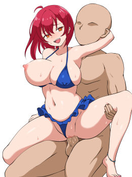 1girl breasts clothed_sex clothing_aside clueless highres imminent_death large_breasts megusuri moaning monster_boy nail_polish one_breast_out orange_eyes original pale_skin panties panties_aside red_hair ryona underwear vaginal