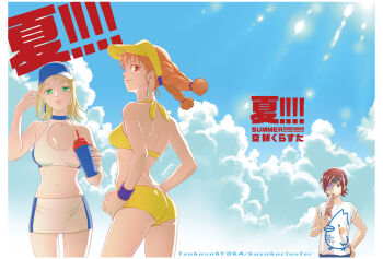 1boy 2girls aika_(eternal_arcadia) ass bikini braid eternal_arcadia fina_(eternal_arcadia) kyotuka multiple_girls orange_hair sega swimsuit tagme twin_braids vyse