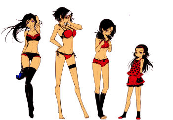 4girls adjusting_hair bare_shoulders barefoot batman_(series) black_hair bra breast_envy breasts cleavage damian_wayne dc_comics dick_grayson family frills genderswap genderswap_(mtf) hairband hand_on_own_hip highres jason_todd long_hair midriff multicolored_hair multiple_girls navel nightwing open_mouth panties purple_eyes red_hood_(dc) red_robin robin_(dc) short_hair siblings socks thigh_gap thigh_strap thighhighs tim_drake tiptoes toeless_legwear toes twintails underwear