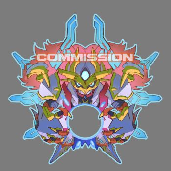 Rule 34 | 765 nanami, armor, blue eyes, brown hair, chibi, commentary, commission, digimon, digimon (creature), energy ball, energy blade, floating hair, full body, gracenovamon, grey background, highres, long hair, mecha, robot, simple background, solo, white armor