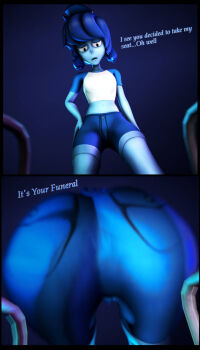 2koma blue_hair blue_skin colored_skin comic femdom instant_loss lapis_lazuli_(steven_universe) pov short_hair sitting sitting_on_face sitting_on_person steven_universe