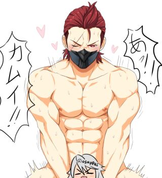 Rule 34 | 2boys, abs, fire emblem, fire emblem fates, kaiki (osuppai), male corrin (fire emblem), mask, mouth mask, multiple boys, muscular, muscular male, ninja, ninja mask, nintendo, pectorals, red hair, saizo (fire emblem), scar, scar on face, translation request, yaoi