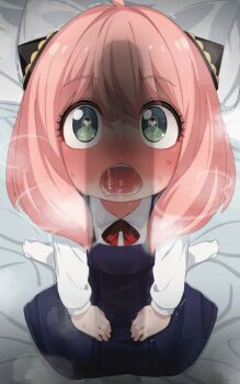 1boy 1girl animated animated_gif anya_(spy_x_family) bar_censor blush censored closed_eyes cum cum_in_mouth cum_in_nose cum_on_body cum_on_hair cum_on_tongue deepthroat ejaculation facial fellatio green_eyes heart heart-shaped_pupils hetero internal_cumshot large_penis loli looking_at_viewer mizumizuni on_bed open_mouth oral penis penis_awe penis_grab penis_shadow penis_silhouette pink_hair pov pov_crotch saliva saliva_trail sitting solo_focus spy_x_family symbol-shaped_pupils third-party_edit x-ray