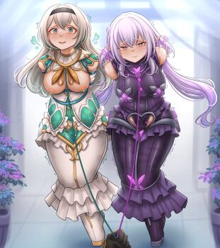 3girls absurdres armbinder arms_behind_back ballet_boots bare_shoulders bdsm black_dress black_gloves black_hairband black_panties blush bondage bound bound_ankles bound_arms bound_legs bound_wrists breast_bondage breasts bride bug butterfly castorice_(honkai:_star_rail) closed_mouth clothing_cutout commentary commission crotch_cutout dankestofdans dress egg_vibrator english_commentary firefly_(honkai:_star_rail) gloves green_dress green_panties grey_hair hair_between_eyes hair_intakes hairband harem heart highres honkai:_star_rail honkai_(series) insect large_breasts large_variant_set leash leash_pull legbinder long_hair looking_at_viewer multicolored_eyes multiple_girls neckerchief nipple_clamps nipples open_mouth orange_neckerchief panties pixiv_commission pov pov_hands purple_butterfly purple_dress purple_eyes purple_hair restrained sex_toy stelle_(honkai:_star_rail) textless_version trailblazer_(honkai:_star_rail) two-tone_dress two-tone_eyes underwear variant_set very_long_hair vibrator vibrator_under_clothes vibrator_under_panties viewer_holding_leash wedding_dress white_dress