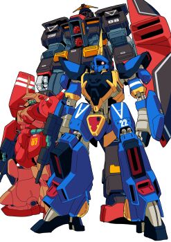 Rule 34 | absurdres, barzam, beam rifle, cyclops, energy gun, everyone, goru (glty07), gundam, highres, holding, holding weapon, looking to the side, marasai, mecha, mecha focus, mobile suit, no humans, one-eyed, psycho gundam, robot, science fiction, simple background, standing, weapon, zeta gundam