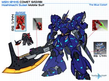 arm_mounted_weapon axe char&#039;s_counterattack char&#039;s_counterattack_-_beltorchika&#039;s_children english_text full_body gundam gundam_build_divers gundam_build_divers_re:rise gunpla hi-nu_gundam highres holding holding_axe holding_weapon hololive mecha mecha_focus mobile_suit model_kit moon_gundam one-eyed photo_inset pinguinkotak redesign reference_sheet robot sazabi science_fiction standing weapon white_background zaku_iv