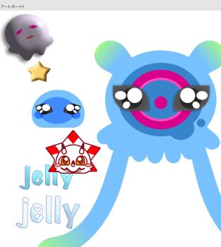 Rule 34 | black eyes, blush, circle, digimon, digimon (creature), floating, gammamon, highres, horns, jellyfish, jellymon, looking at viewer, sanekokoa, smile, star (symbol), tentacles