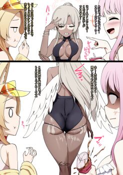 1girl 3girls angel_wings blue_archive body_writing c-low condom condom_belt feathered_wings implied_after_anal implied_after_sex long_hair mika_(blue_archive) mika_(swimsuit)_(blue_archive) multiple_girls nagisa_(blue_archive) nagisa_(swimsuit)_(blue_archive) seia_(blue_archive) seia_(swimsuit)_(blue_archive) tally tan tanline translation_request used_condom white_wings wings