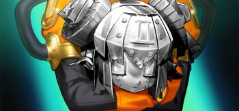 2girls android broken broken_horns closed_eyes disembodied_head elizabeth_bathory_(fate) fate/grand_order fate_(series) fujimaru_ritsuka_(female) fujimaru_ritsuka_(female)_(captain_chaldea) game_cg green_background holding_detached_head horns lasengle mecha_eli-chan_mk.ii_(fate) multiple_girls official_art robot spacesuit third-party_source wada_arco