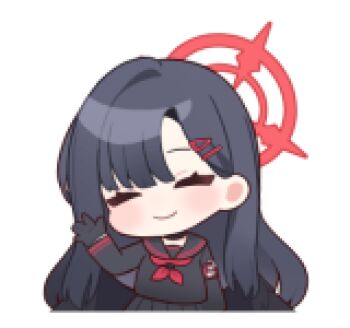 1girl animated animated_png black_hair black_sailor_collar black_serafuku blue_archive chibi chibi_only closed_eyes facing_viewer halo ichika_(blue_archive) line_sticker_available long_hair lowres neckerchief non-repeating_animation non-web_source official_art red_neckerchief sailor_collar school_uniform serafuku simple_background solo transparent_background waving