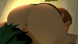 1boy 1girl 3d animated anus ass black_shirt boku_no_hero_academia bouncing bouncing_ass brown_eyes brown_hair freckles greatm8 green_hair huge_ass jiggle looking_back midoriya_izuku moaning pussy pussy_juice shirt short_hair sitting sitting_on_face sitting_on_person sound thighs uncensored uraraka_ochako video