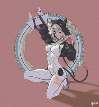 blonde_hair bodysuit drill_hair highres hood hooded_jacket jacket shiro_(tower_of_fantasy) tower_of_fantasy yulnuxx