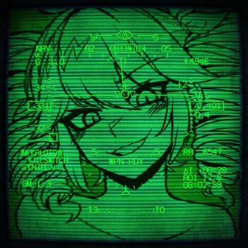 1girl bare_shoulders blush collarbone copyright_name drill_hair green_theme heads-up_display kasane_teto looking_at_viewer nyapurrlitan parted_lips portrait short_hair smile solo song_name twin_drills user_interface utau video_thumbnail