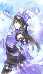 Rule 34 | 1girl, black hair, blue eyes, bug, butterfly, changmingsuo, fingerless gloves, gloves, hair ornament, hmong, insect, kangetsu (fhalei), long hair, looking at viewer, miao clothes, skirt, smile, solo