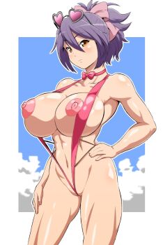 1girl bikini breasts fujibayashi_sheena hokuto_(artist) hokuto_(tokuho) huge_areola huge_breasts large_breasts looking_at_viewer nipples pointless_clothes pointless_clothing sheena_fujibayashi slingshot_swimsuit solo swimsuit tagme tales_of_(series) tales_of_symphonia topless_female useless_clothes useless_clothing