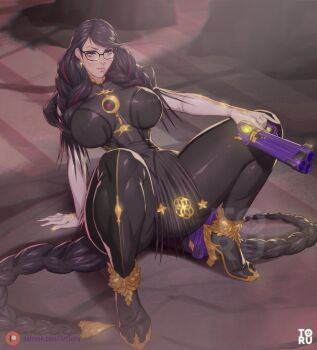 artist_request ass bayonetta bayonetta_(series) bayonetta_3 braid breasts glasses gluteal_fold highres large_breasts tagme thick_thighs thighs wide_hips