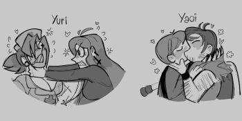 adam_kapowski beowulf_(skullgirls) chair cross cross_earrings earrings folding_chair highres hug jewelry kiss mask mayfrappe military_uniform mouth_mask nurse parasoul_(skullgirls) pearl_earrings skullgirls strangling surgical_mask valentine_(skullgirls) yaoi yuri