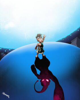 Rule 34 | antenna, black eyes, black hair, dark-skinned male, dark skin, dragon ball, energy, genki dama, highres, kid buu, majin buu, red eyes, reincarnation, surprised, tagme, uub