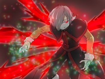 1boy closed_mouth gloves looking_at_viewer lucifer_(star_ocean) male_focus pointy_ears red_wings short_hair simple_background smile solo star_ocean star_ocean:_the_second_story wings