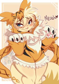 1girl breasts costume digimon digimon_(creature) furry furry_female heavymetalpapi highres looking_at_viewer meicoomon tail wide_hips