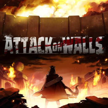 1girl archer_queen_(clash_of_clans) bow_(weapon) cape clash_of_clans crossbow english_text fire from_behind highres holding holding_crossbow holding_weapon logo_parody long_hair official_art shingeki_no_kyojin smoke solo weapon